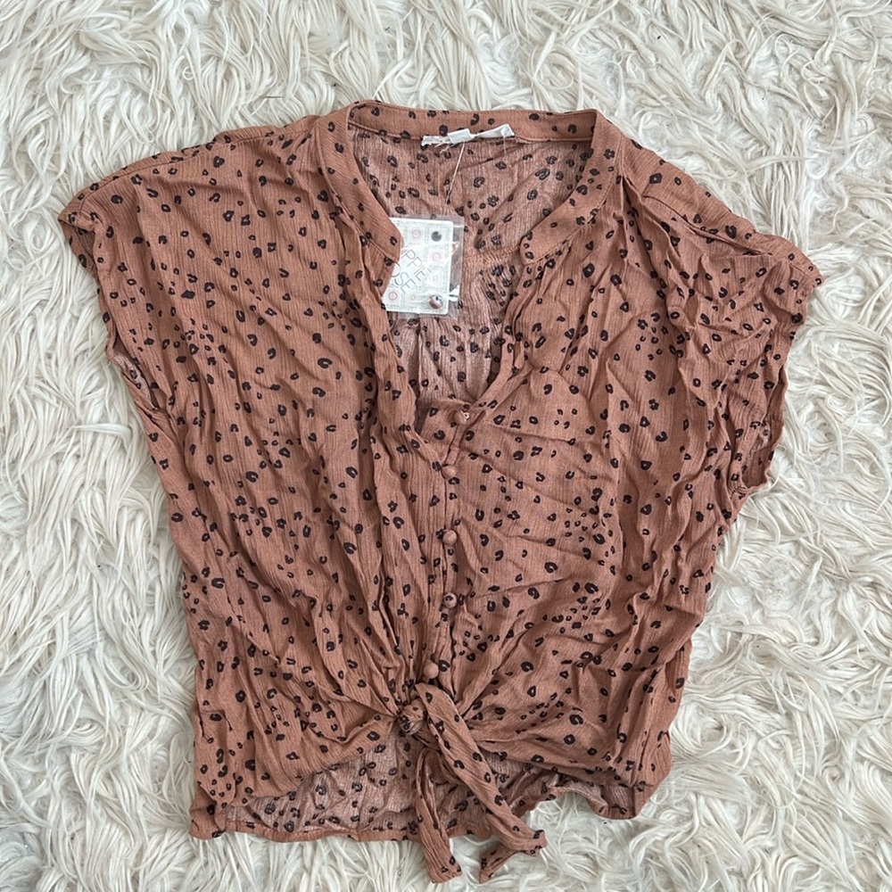 NWT Cheetah Button Front Blouse